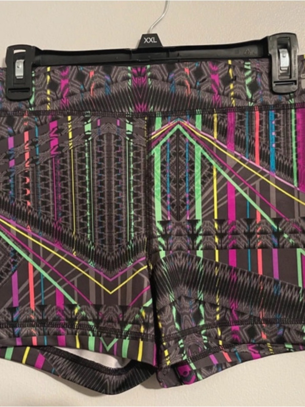 Fila women’s Black Shorts with Neon Multi-Color Geometric Print